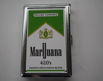 Cigarette Case W/Built In Butane Lighter Marijuana Parody for Kings & 100&#39;s