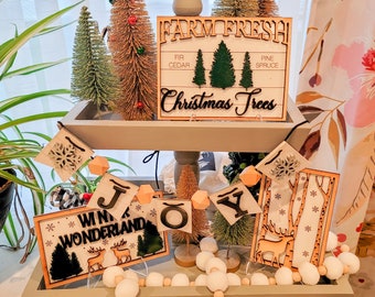 Holiday tiered tray wood decor halloween, Christmas, St.Patricks day, valentines