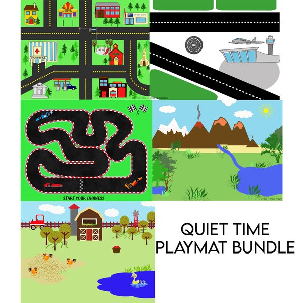 Quiet time Spielmatte printables für DOWNLOAD Only Flughafen, Rennstrecke, Stadtansicht, Bauernhof, Dinosaurier, Reise freundlich, Kirche, Auto