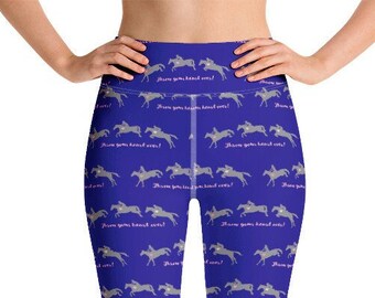 Hunter Jumper, Equestrian Leggings, Jumping Horse Pattern, Base Layer, UV Protection, Yoga Pants, Moisture Wicking, Breathable, Royal Blue