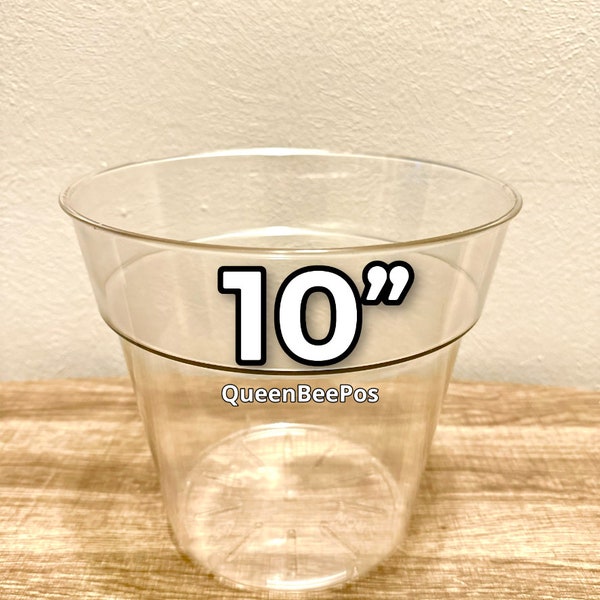 10” Round Pot Pristine Transparent Clear PET Plastic XL 25 cm for indoor/outdoor aroid, orchid, monstera houseplants nursery pots SPRING