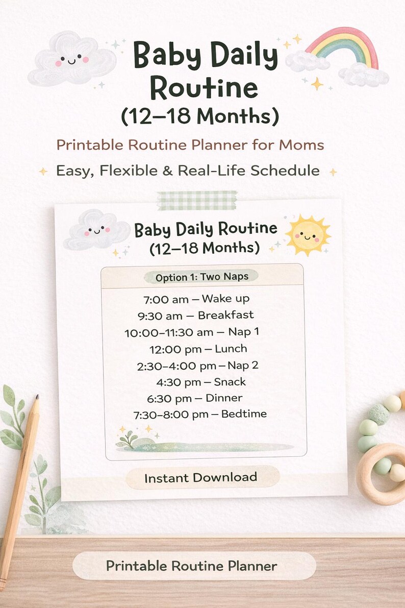 Daily Routine Schedule Babies Baby Daily Routine Printable (12-18 Months), Toddler Schedule, 1 or 2 ...