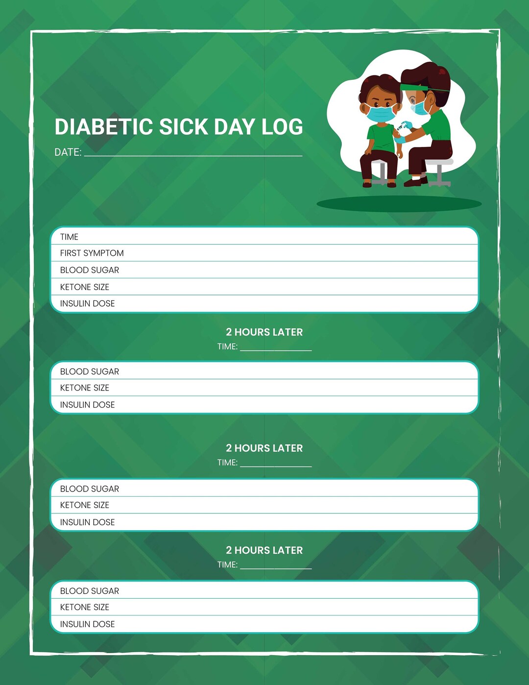 Diabetic Sick Day Log Sheet Etsy