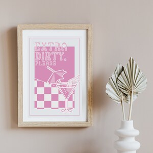 Martini Cocktail Poster Pink, Extra Dirty Martini, Bar Cart Decor, Alcohol Sign, Trendy Art
