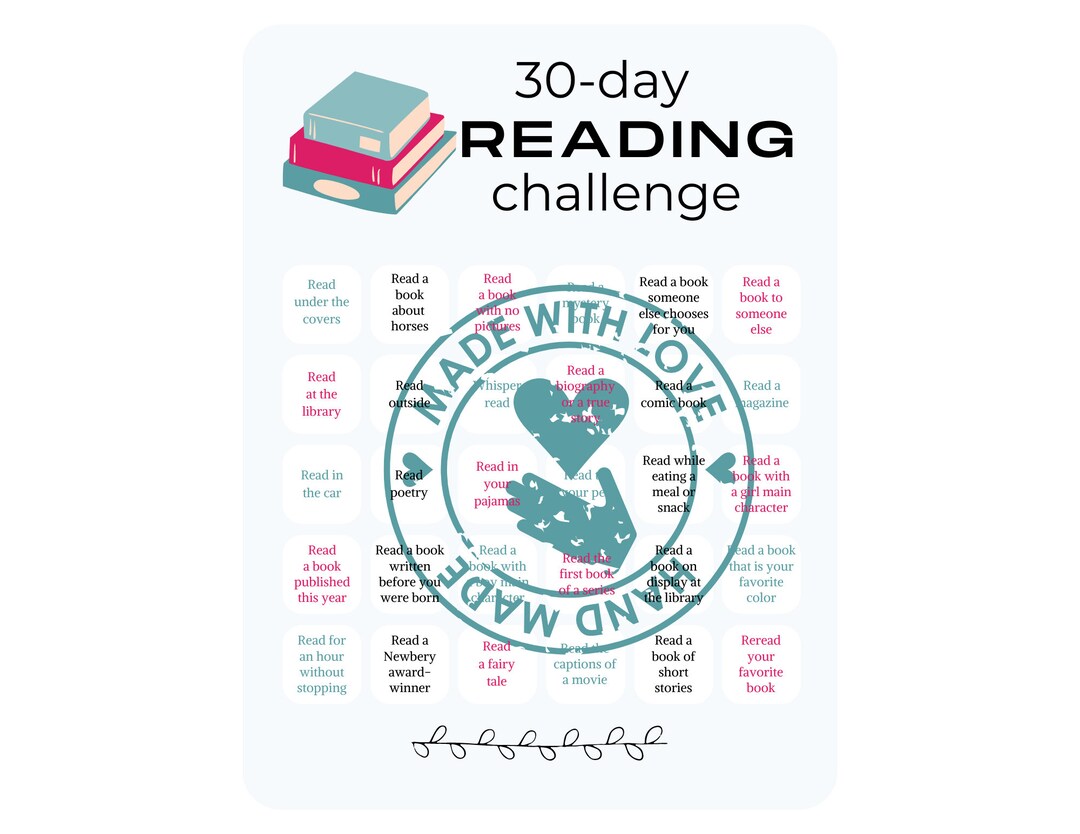 Reading Challenge Printed Chart, Monthly Reading Challenge Tracker Etsy