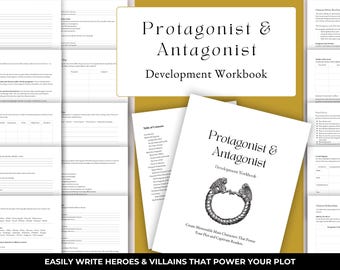 Protagonist & Antagonist Character Development Workbook | Hero and Villain Writing Prompt Exercises for Authors | Novel Planner Tool