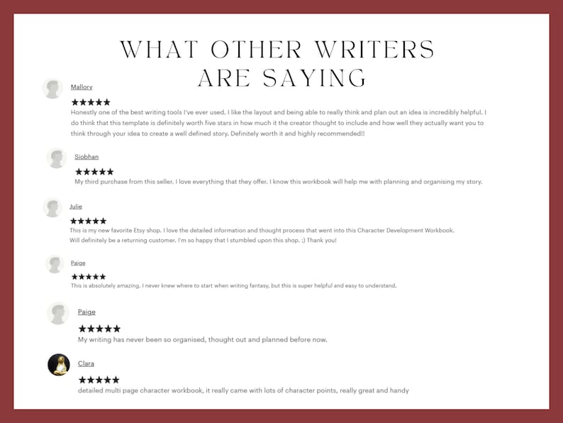 Image of 5-star reviews from other writers.