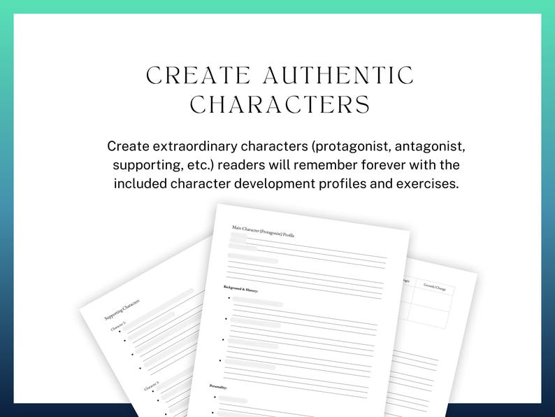 CREATE AUTHENTIC CHARACTERS. Create extraordinary characters (protagonist, antagonist, supporting, etc.) readers will remember forever with the included character development profiles and exercises.