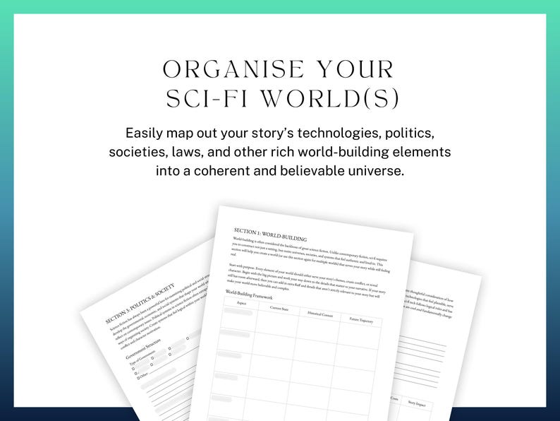 Organise YOUR SCI-FI World(s). Easily map out your story’s technologies, politics, societies, laws, and other rich world-building elements into a coherent and believable universe.