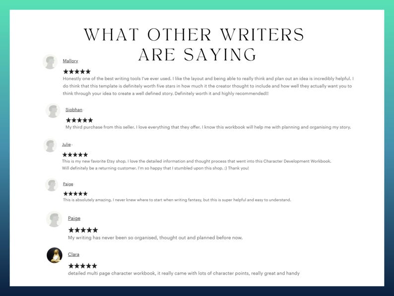 A screenshot of several five-star reviews from other buyers.