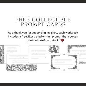 Free collectible prompt cards. As a thank you for supporting my shop, each workbook includes a free, illustrated writing prompt that you can  print onto 4x6 cardstock.