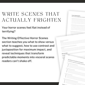 WRITE SCENES THAT ACTUALLY FRIGHTEN. Your horror scenes feel flat instead of terrifying? The Writing Effective Horror Scenes section teaches you what to show versus what to suggest, how to use contrast and juxtaposition for maximum impact, and reveal techniques that transform predictable moments into visceral scares readers can't shake off.