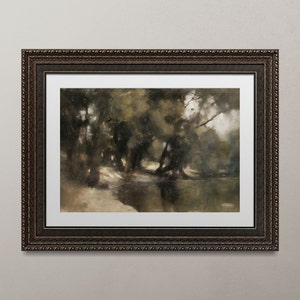 Printable Moody Country Landscape Painting, Vintage Wall Art, Muted Green Colors, Downloadable Art Decor, Digital Print | #0087