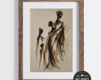 Strong Family Bond, Vintage Parents Children Sketch, Mothers Fathers day, Antique Wall Decor, Figure Line Drawing, Printable Art | #0129