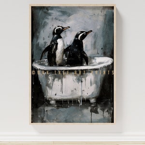 Penguin Bathroom Art Print: Whimsical Tub Painting (Digital Download)