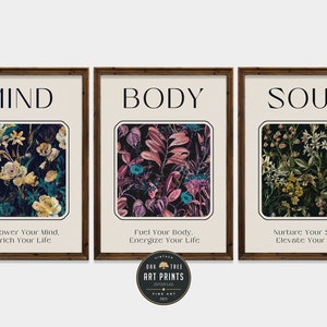 Mind Body Soul Floral Art Prints: Elegant Home Decor (Digital Download)