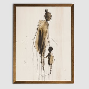 ヴィンテージな母と子のスケッチ、母の日、アンティークな子供部屋の装飾、人物の線画、印刷可能なアート、クラシックな家族の壁装飾 | #0091