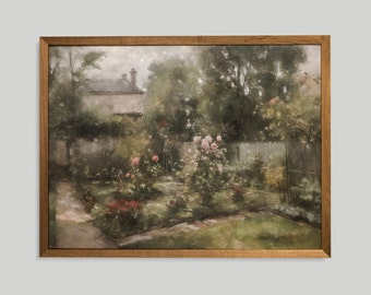 Vintage Rose Garden Oil Painting: Farmhouse Style Digital Art (Printable)