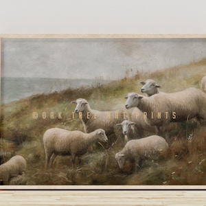 Charming Sheep Painting, Vintage Landscape Print, English Farmhouse Scenery, Rustic Countryside Wall Art, PRINTABLE Digital Download | #0059
