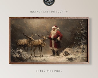 Vintage Santa Claus Christmas TV Frame Art, Neutral Holiday Painting, Digital Download, Home Decor, Samsung TV Antique artwork | TV0001