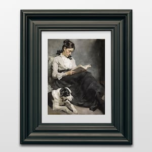 Antique Portrait Woman Reading, Vintage Bedroom Wall Decor, Elegant Literary Art, Timeless PRINTABLE Digital Design | #0075