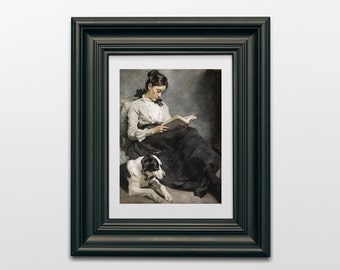 Antique Portrait Woman Reading, Vintage Bedroom Wall Decor, Elegant Literary Art, Timeless PRINTABLE Digital Design | #0075