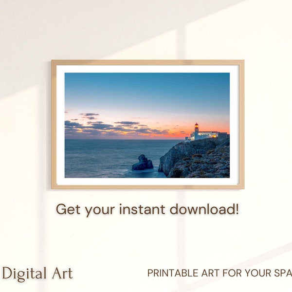 Lighthouse Art Print, Cape Sao Vicente Portugal Scene, Peaceful Evening Seascape, Perfect Gift for Travel Enthusiasts