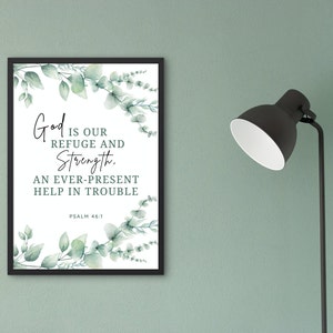 Christian Wall Art, Printable, Bible verse, Psalm 46.1, Scripture wall art, Home Decor, Religious Wall Art, House Gift