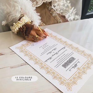 A4/A3 Nikkah-Urkunde ~ Feder Hochzeitsstift ~ Zertifikatshalter ~ Weisse Gehämmerte Karte