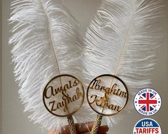 1x Gepersonaliseerde trouwpen ~ Struisvogelveerpen ~ Qabool Hai-pen - Nikkah-pen