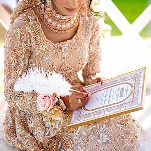 A4/A3 Nikkah-certificaat ~ Feather Wedding Pen ~ Certificaathouder ~ Witte gehamerde kaart