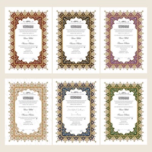 Certificado Nikkah A4/A3, Bolígrafo de boda con plumas, Titular del certificado, Tarjeta martillada blanca