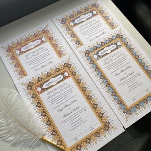 Certificado Nikkah A4/A3 - Pluma de boda de plumas - Titular del certificado - Tarjeta martillada blanca