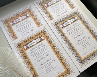 A4/A3 Nikkah Certificate ~ Feather Wedding Pen ~ Certificate Holder ~ White Hammered Card