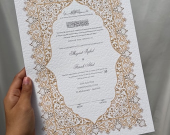 A4/A3 Nikkah Certificate ~ Feather Wedding Pen ~ Certificate Holder ~ White Hammered Card