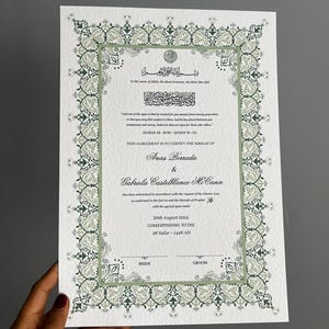 A4/A3 Nikkah-certificaat ~ trouwpen met veren ~ certificaathouder ~ witte gehamerde kaart