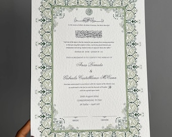 A4/A3 Nikkah Certificate ~ Feather Pen ~ Certificate folder ~ White Hammered Card ~ nikkah booklet