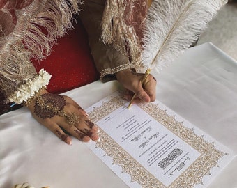 A4/A3 Nikkah Certificate ~ Feather Pen ~ Certificate folder ~ White Hammered Card ~ nikkah booklet