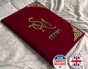 Folleto Nikkah de terciopelo A4 - Carpeta de boda - Folleto Nikkah Nama personalizado - Porta certificados