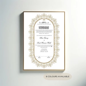 Certificado Nikkah ovalado A4/A3 - Pluma de boda de plumas - Titular del certificado - Tarjeta martillada blanca