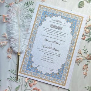 A4/A3 nikkah Urkunde ~ Feder Hochzeitsstift ~ Zertifikatshalter ~ Weisse strukturierte Karte