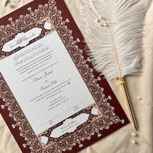 Certificado Nikkah A4/A3 ~ Bolígrafo de boda ~ Portacertificados ~ Tarjeta martillada blanca