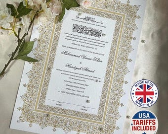 A4/A3 Nikkah Certificate ~ Feather Pen ~ Certificate folder ~ White Hammered Card ~ nikkah booklet