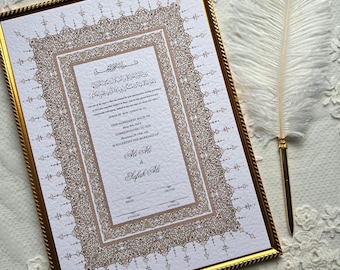 A4/A3 Nikkah Certificate ~ Feather Pen ~ Certificate folder ~ White Hammered Card ~ nikkah booklet
