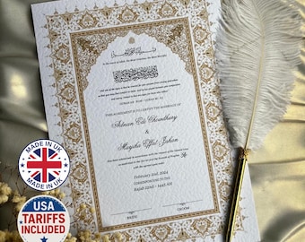 A4/A3 Nikkah Certificate ~ Feather Pen ~ Certificate folder ~ White Hammered Card ~ nikkah booklet
