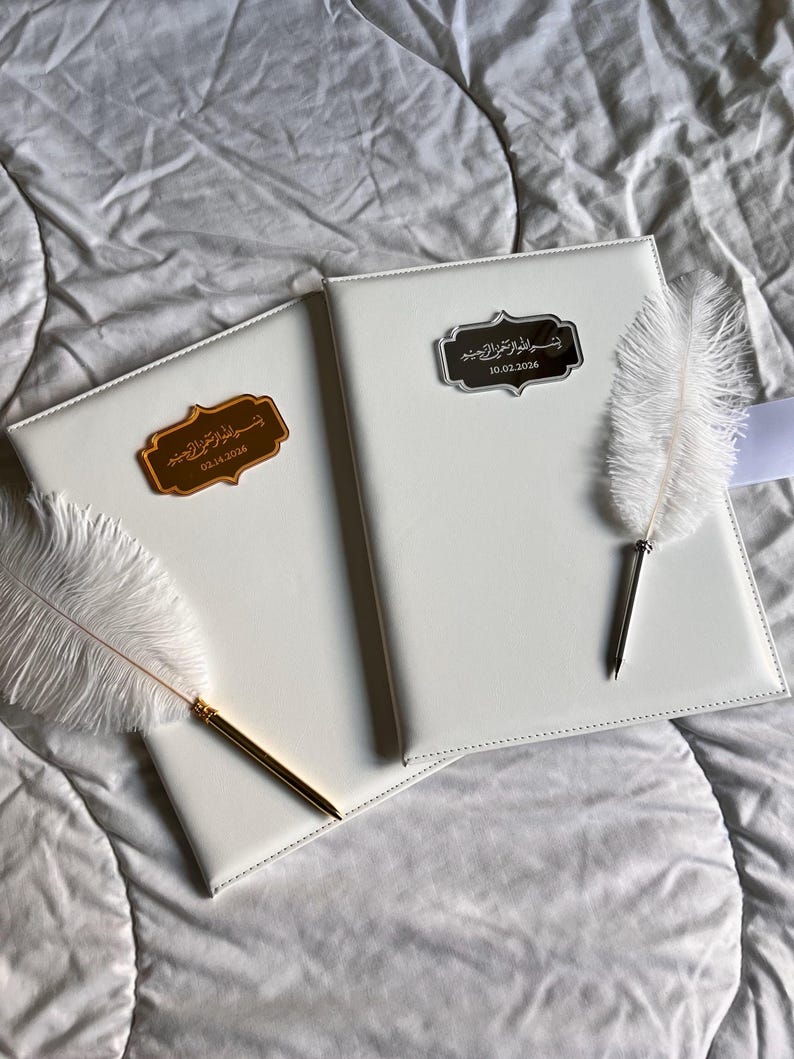 A4/A3 Nikkah-certificaat ~ verenpen ~ certificaatmap ~ White Hammered Card ~ nikkah-boekje afbeelding 6