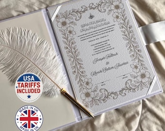 A4 Nikkah-certificaat ~ verenpen ~ certificaatmap ~ wit gehamerd karton ~ nikkah-boekje ~ verfraaid met parels