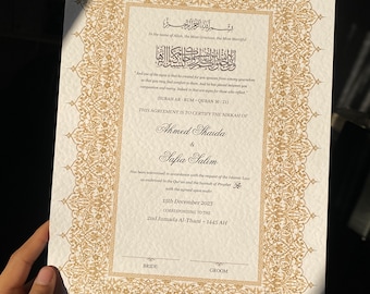 A4/A3 Nikkah Certificate ~ Feather Pen ~ Certificate folder ~ White Hammered Card ~ nikkah booklet