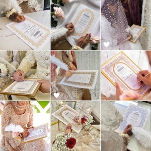 A4/A3 Nikkah-Zertifikat ~ Feder-Hochzeitsstift ~ Zertifikatshalter ~ Weiße gehämmerte Karte (60+ Designs)