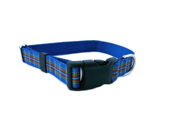 Blue Plaid Dog Collar - 1" Wide - Made in the USA - Ships in 2 days